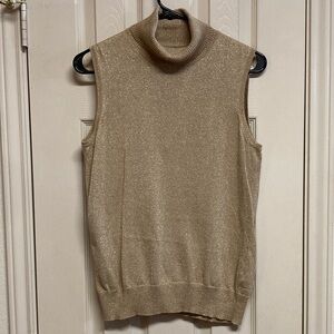 Cable & Gauge Metallic Shimmer Camel Gold Sleeveless Turtleneck Top Size L NWT